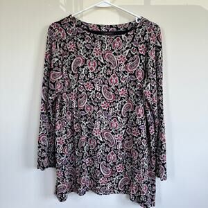 J. Jill Wearever Collections Medium Petite Floral Paisley Tunic Top Boat Neck